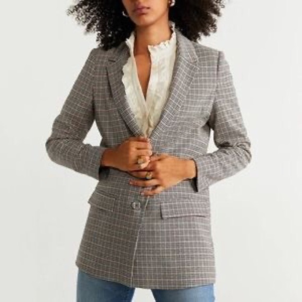 Mango Structured Suit Plaid Check Blazer